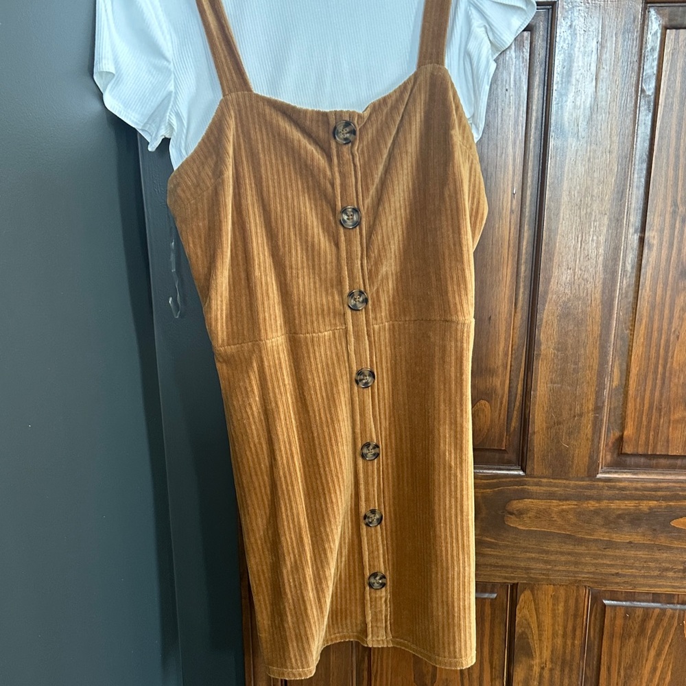 Brown Corduroy Button-Down Dress